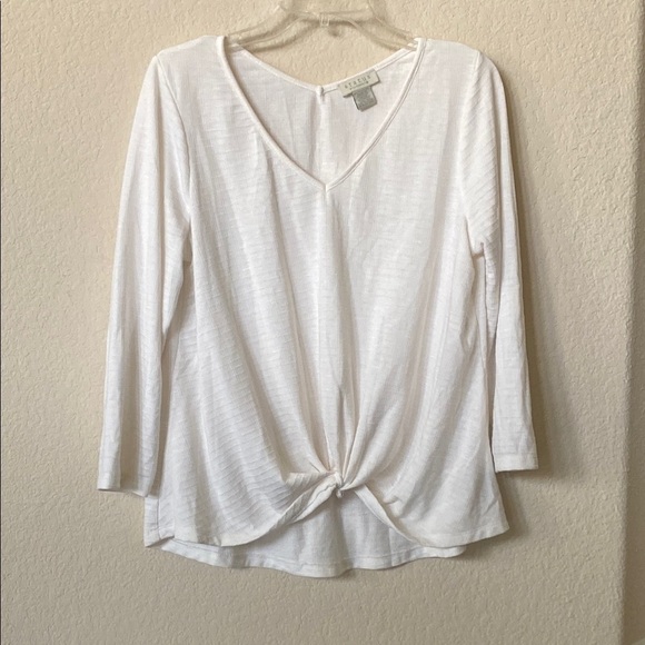 Status Tops - Status Off White V-Neck Knot Front 3/4 Sleeve Top Size L